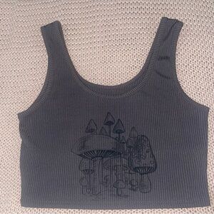 Gray Silky Ribbed Cropped Mushroom Tank Top